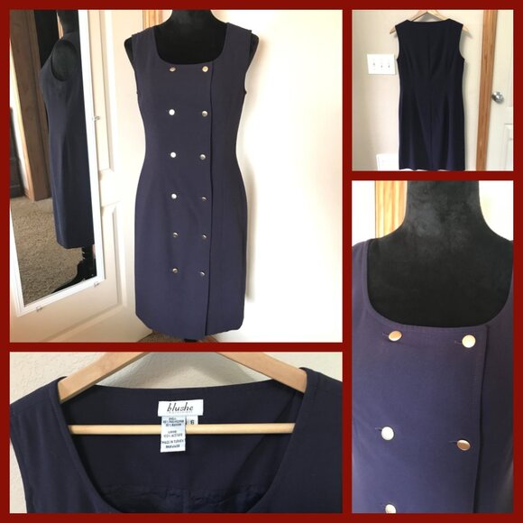 Blushe Impressions Vintage Nautical Sheath Dress: Navy w/Gold Buttons, Size 6 - Picture 8 of 10